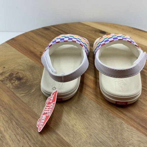 Vans Toddler La Costa Slides - Size 10 Rainbow Checkered Heel Strap New - Picture 4 of 11